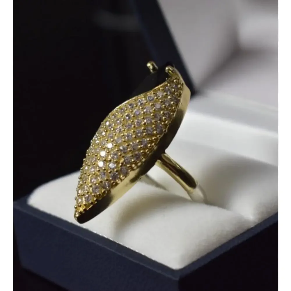 925 Sterling Silver Black Alpanite & CZ Ring Size 9